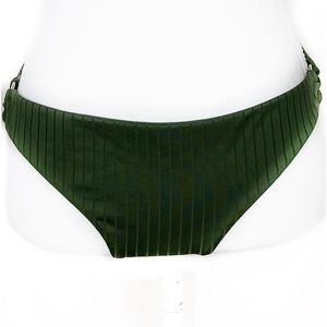 Hollister Olive Green Ribbed Gold Side Ring Moderate Coverage Bikini Bottoms L